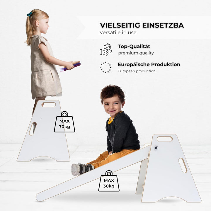MAMOI Kinder Indoor Rutsche – 2-in-1 Holzrutsche & Tritthocker | Montessori Kinderrutsche & Küchenhe
