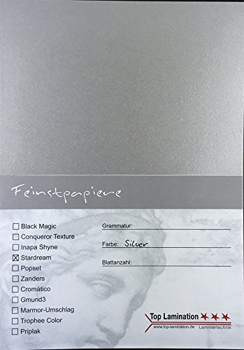 25 Blatt DIN A3 silber schimmerndes Papier 285g/m² von Top Lamination - komplett durchgefärbt