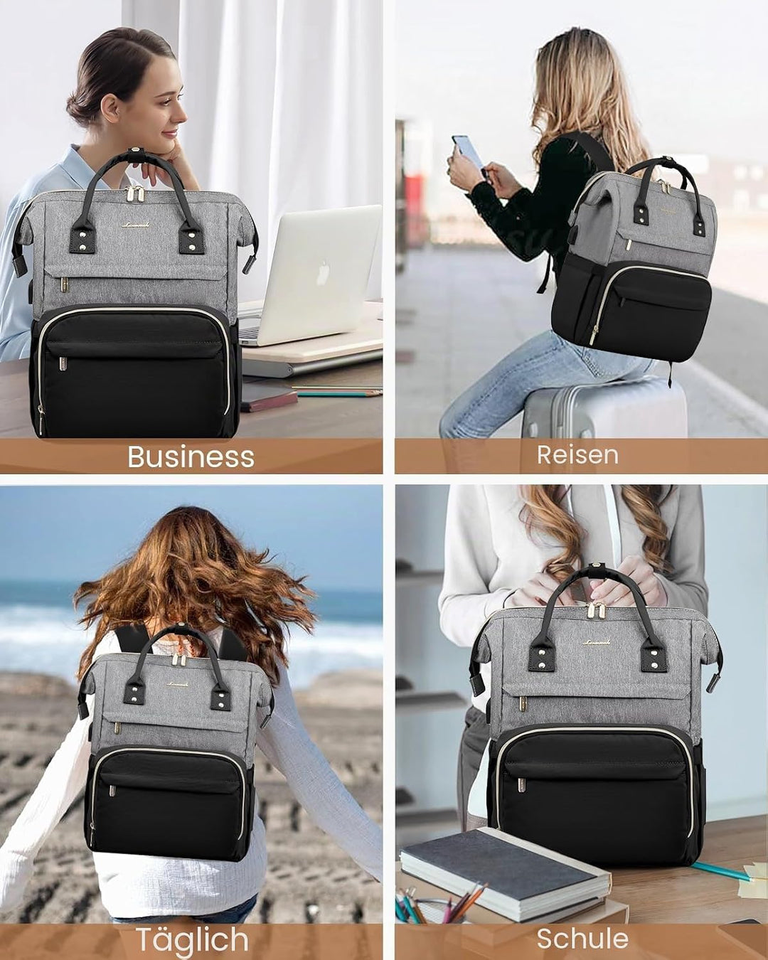 LOVEVOOK Laptop Rucksack Damen 17 Zoll, Gross Schulrucksack Teenager, Rucksack Handgepäck, Wasserdic