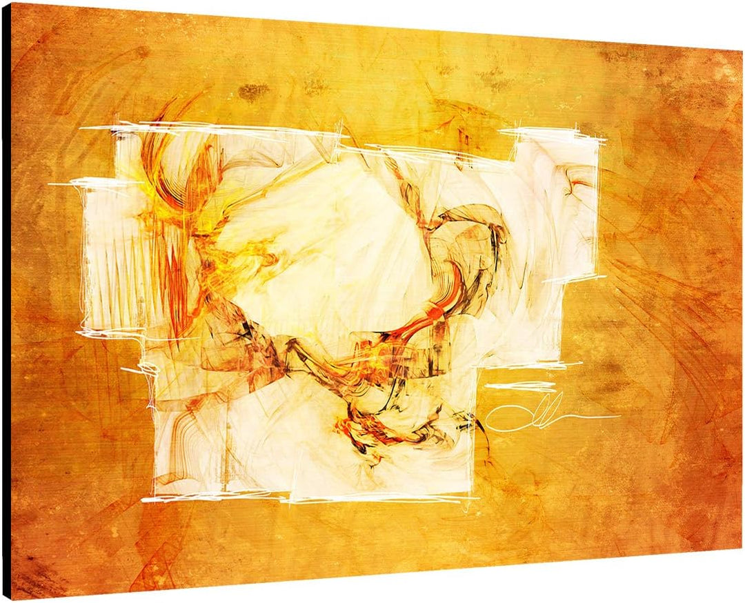 Abstraktes Bild auf Leinwand weiss orange-braun rot Abstrakt110_cm_dekoratives LeinLeinwandbild Lein