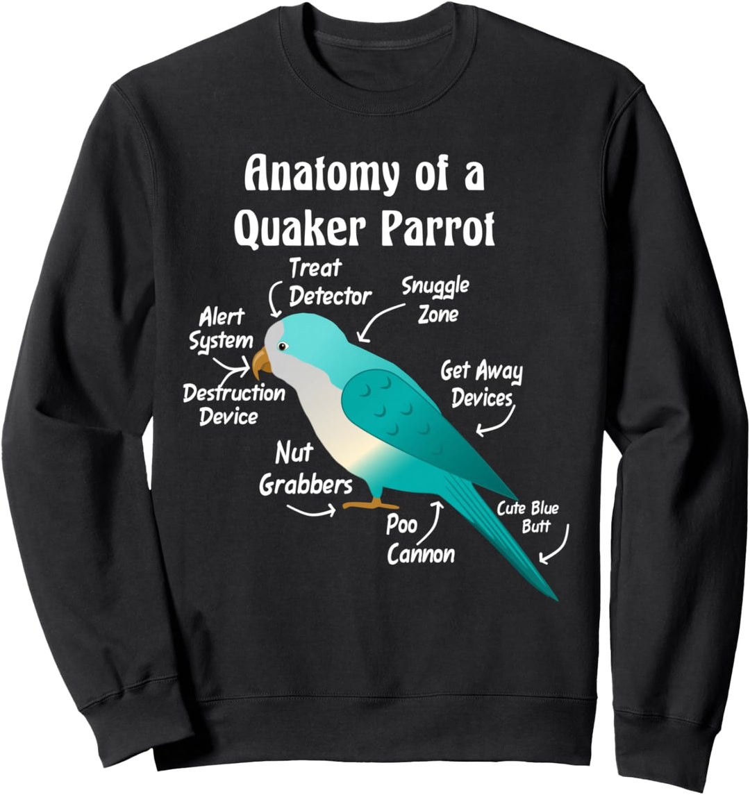Anatomie eines blauen Quäker-Papageis Sweatshirt