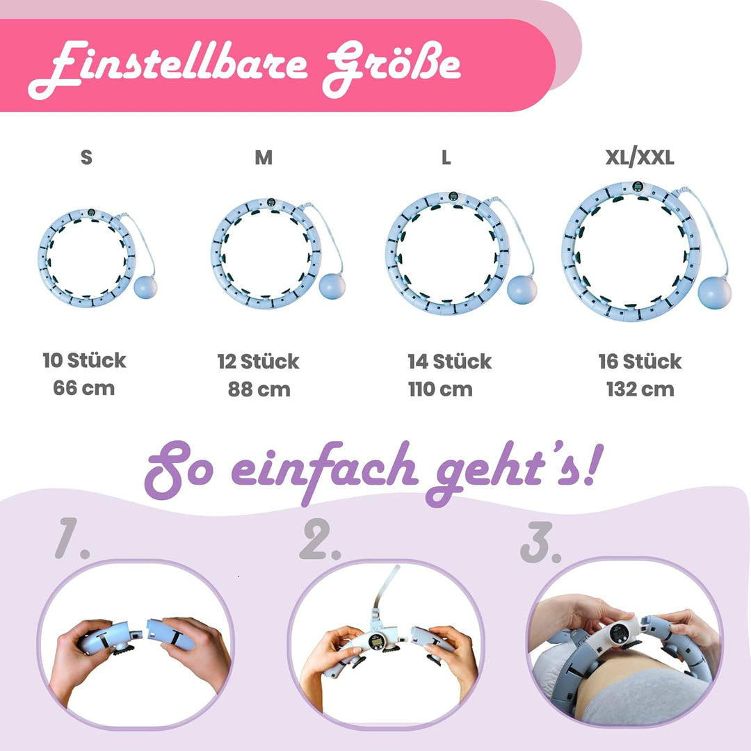 Smart Hula-Hoop Reifen Erwachsene & Anfänger - Einstellbare Grösse 66-121cm XXL - Leise Hulahuppreif