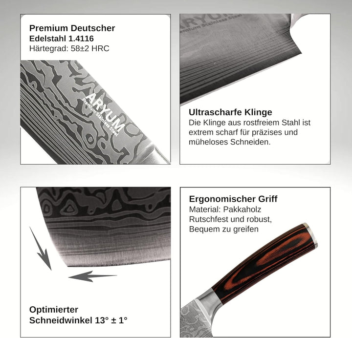 Aryum Premium Nakiri Messer 17 cm, Japanisches Messer, Kochmesser aus Edelstahl, Vielseitiges Hackme