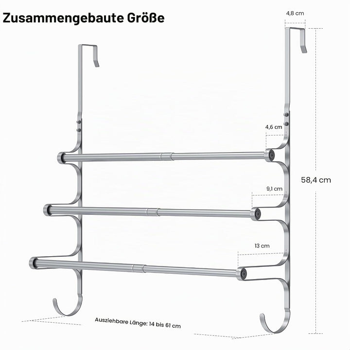 Teleskop Tür-Handtuchstange Bad 35-60cm | Türgarderobe zum Einhängen Badezimmer, 3-stufiger Handtuch