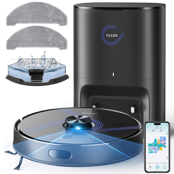 Vyzzle Saugroboter mit Wischfunktion, 10000Pa Saugroboter mit Absaugstation 3,5L, Wisch und Saugrobo