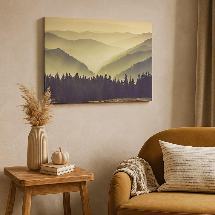 Bilder auf Leinwand 100x70cm Leinwandbild mit Rahmen Berge Wald Natur Gross Wanddeko Bild Schlafzimm