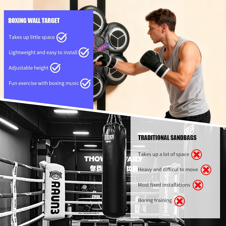 Music Boxing Machine, Elektronische Boxmaschine mit Musik, Farblichter, Bluetooth, 3 Geschwindigkeit