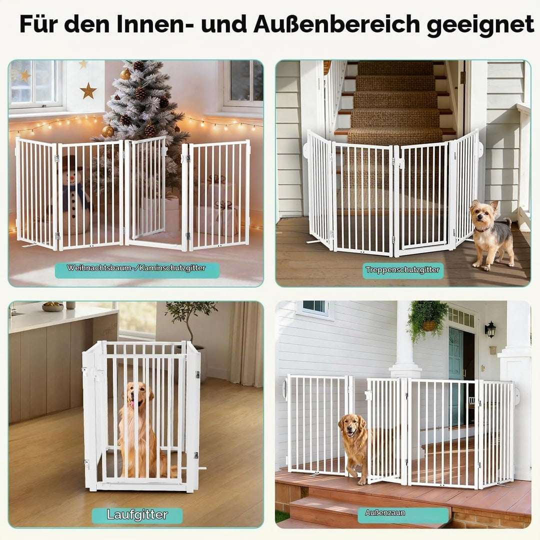 COMOMY Metall Hundegitter Freistehend mit Tür, 203cm Extra Breit Absperrgitter Hund Wohnung, 81cm Ho