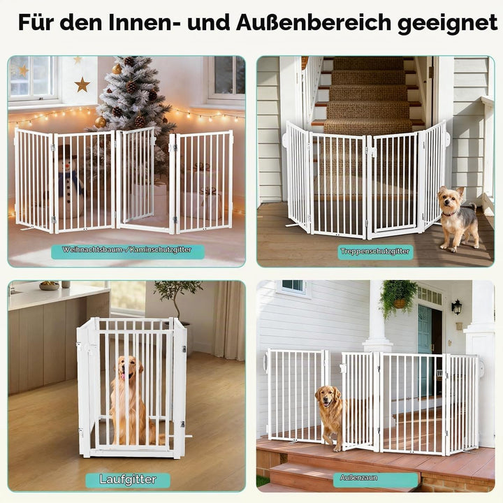 COMOMY Metall Hundegitter Freistehend mit Tür, 203cm Extra Breit Absperrgitter Hund Wohnung, 81cm Ho
