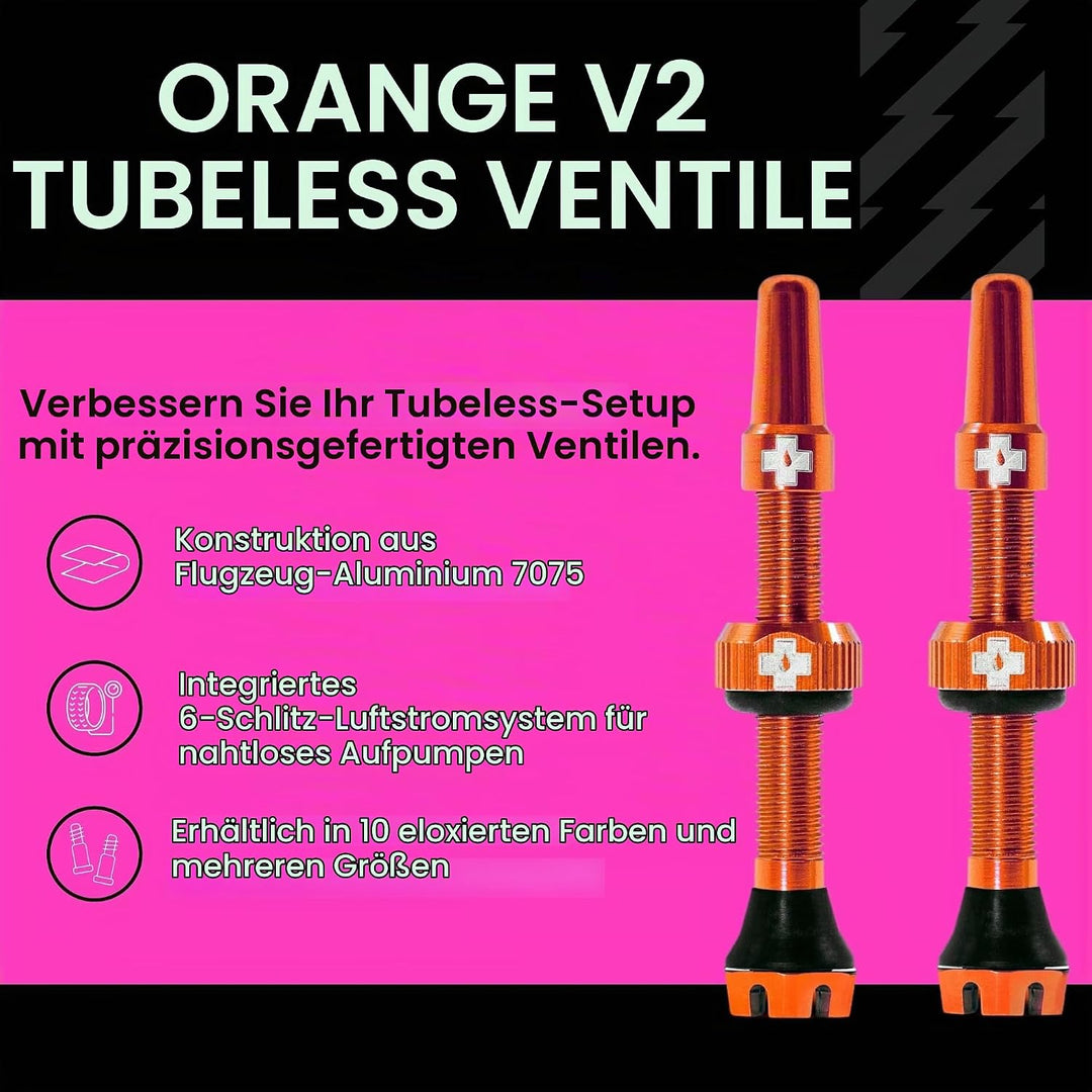Muc-Off Unisex-Erwachsene V2 Presta Tubeless Ventile, Orange, 44mm Orange 44mm, Orange 44mm