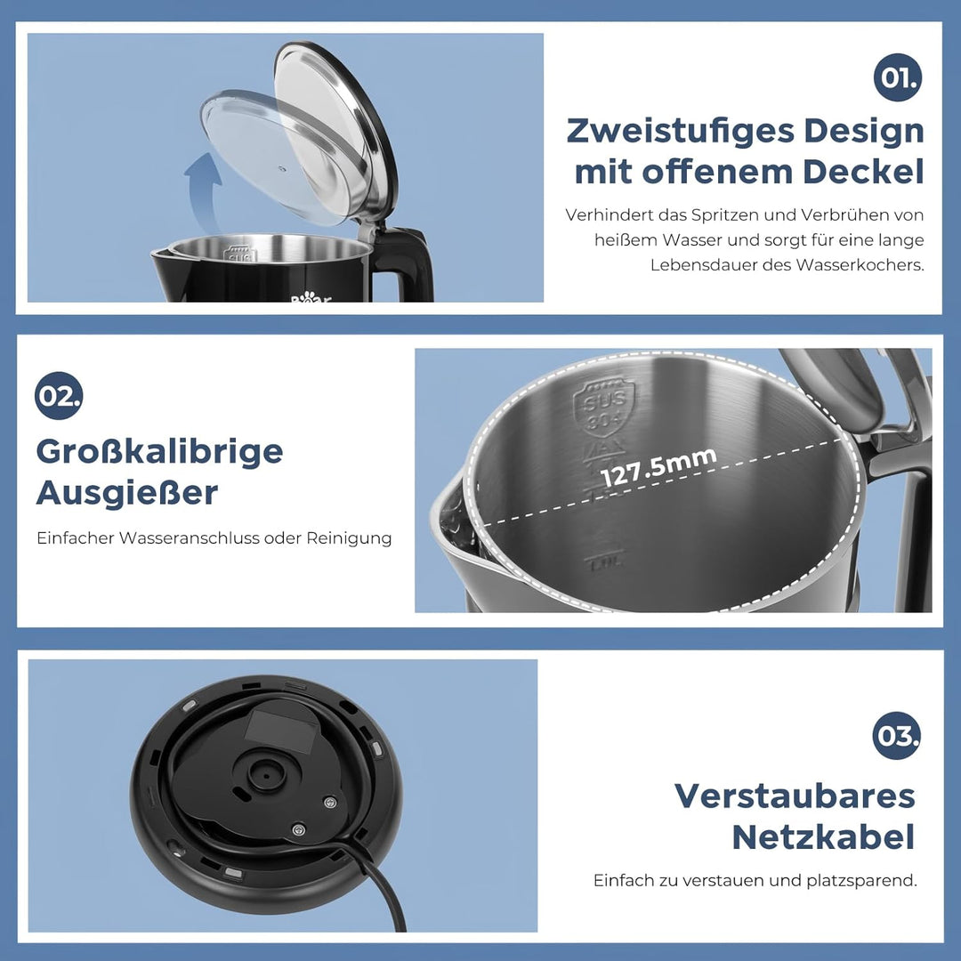Bear Electric Kettle 1800W-2200W 1.7L 45°C ~ 100°C Kettle with 6 Temperature Controls, Automatic Shu