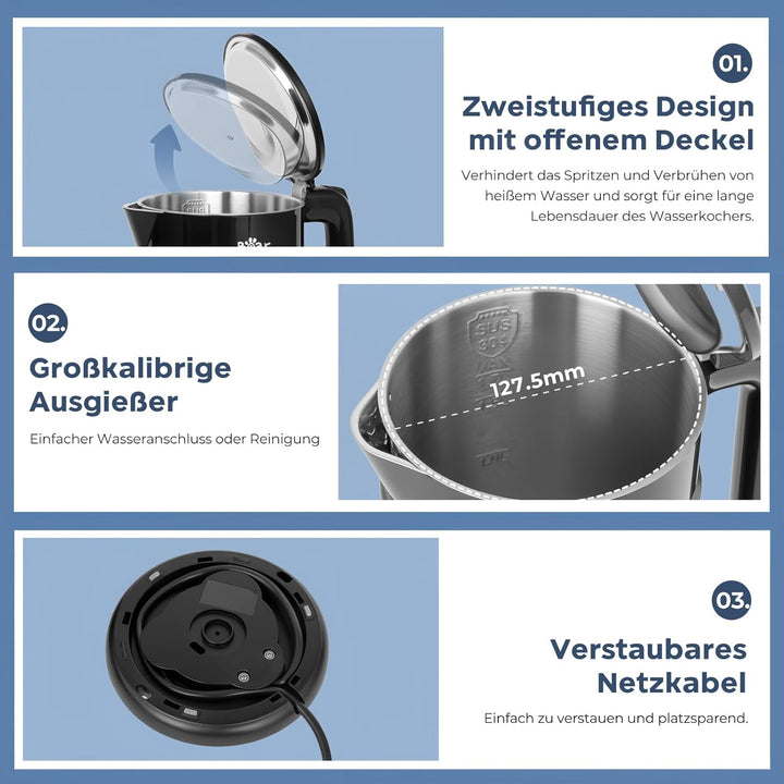 Bear Electric Kettle 1800W-2200W 1.7L 45°C ~ 100°C Kettle with 6 Temperature Controls, Automatic Shu
