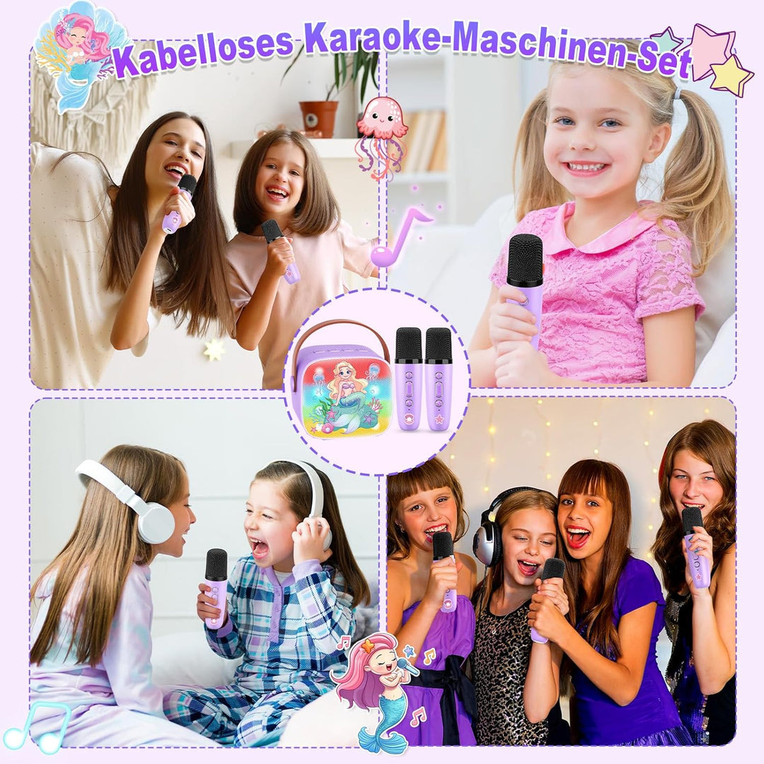Dislocati Karaoke Maschine Kinder mit 2 Bluetooth Mikrofon, Meerjungfrauen Geschenke Spielzeug ab 3-