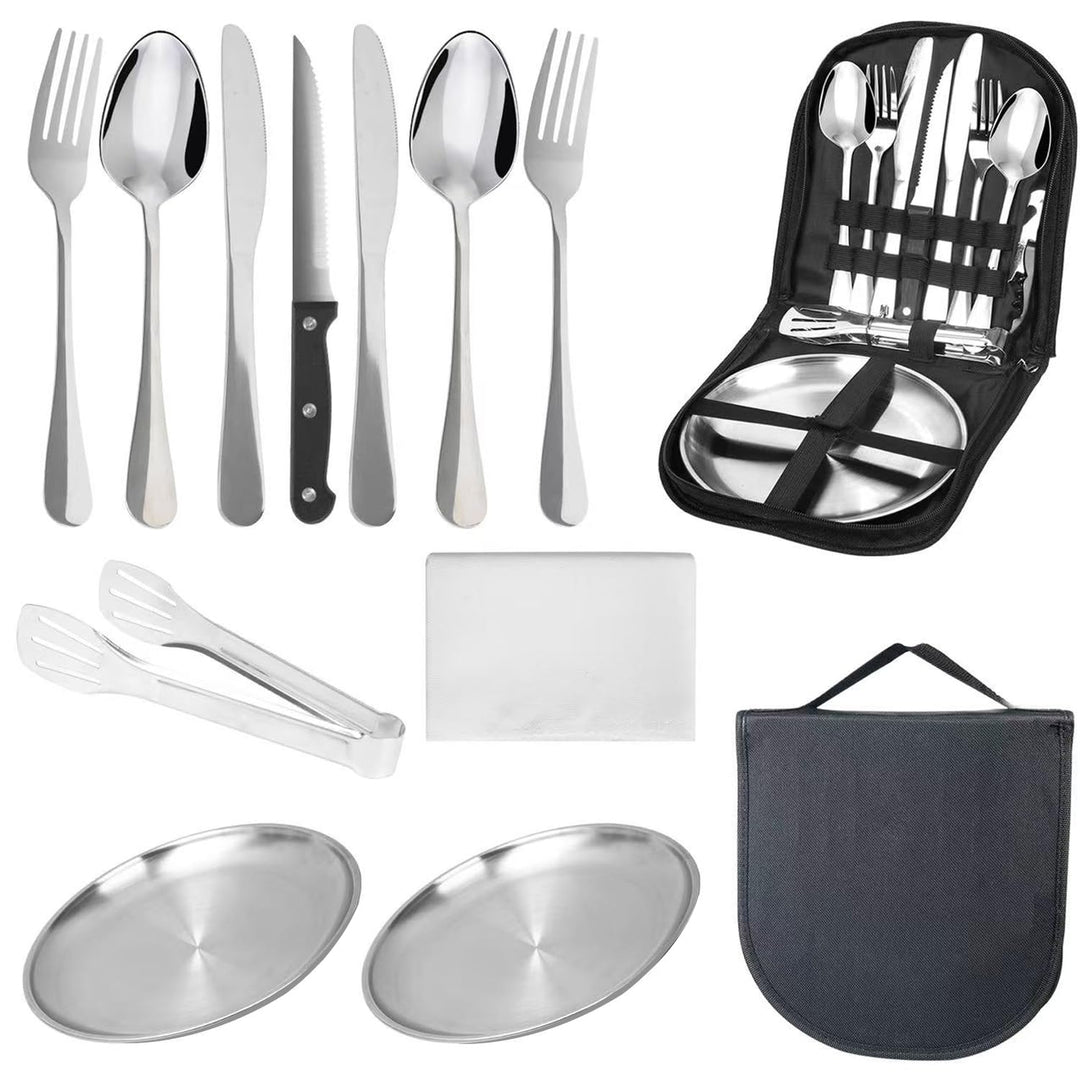 13-Stücke campingbesteck 2 Personen,Picknick Set,Edelstahl-gabeln-Teller,Messer und löffel,Inklusive