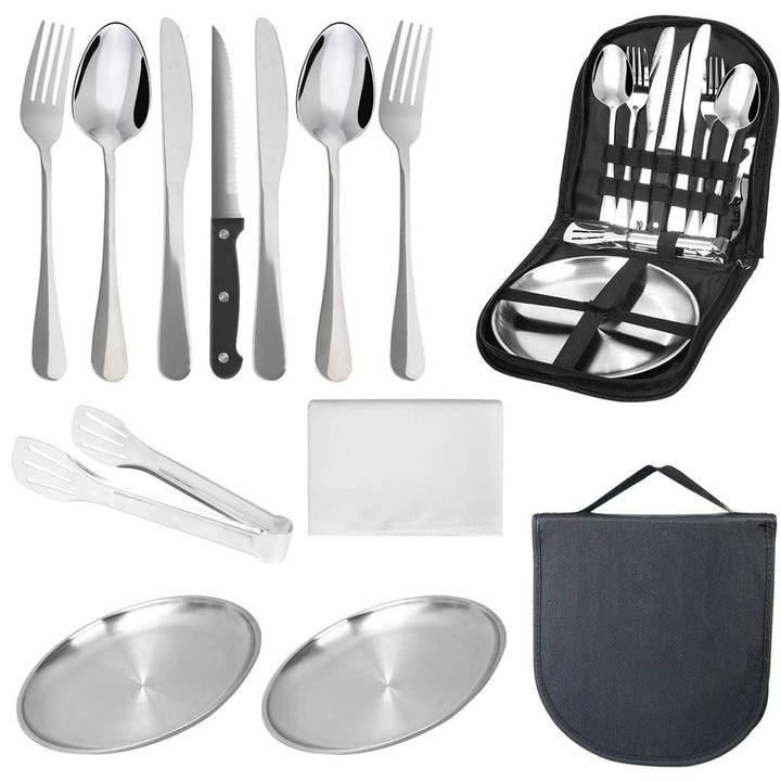 13-Stücke campingbesteck 2 Personen,Picknick Set,Edelstahl-gabeln-Teller,Messer und löffel,Inklusive