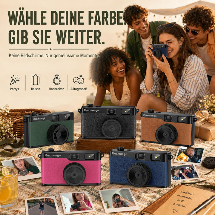 Maxmango D53 Retro Digitalkamera 12 MP ohne Bildschirm,mit 4 Filtern,8GB SD Schwarz, Schwarz
