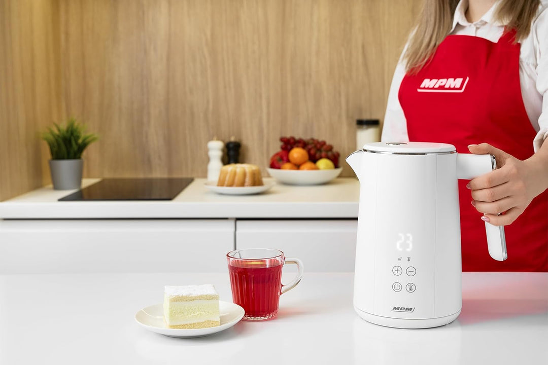 MPM MCZ-120 Wasserkocher 1,5L mit Doppelwand-Design, Temperaturregelung 40-100°C, Edelstahl-Innenbeh