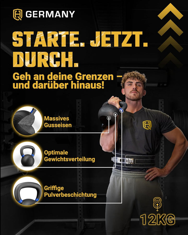 HQ Germany® Kettlebell Powdercoat [Pulverbeschichtung] - Kugelhantel 2-32kg | Vollguss ohne Schweiss