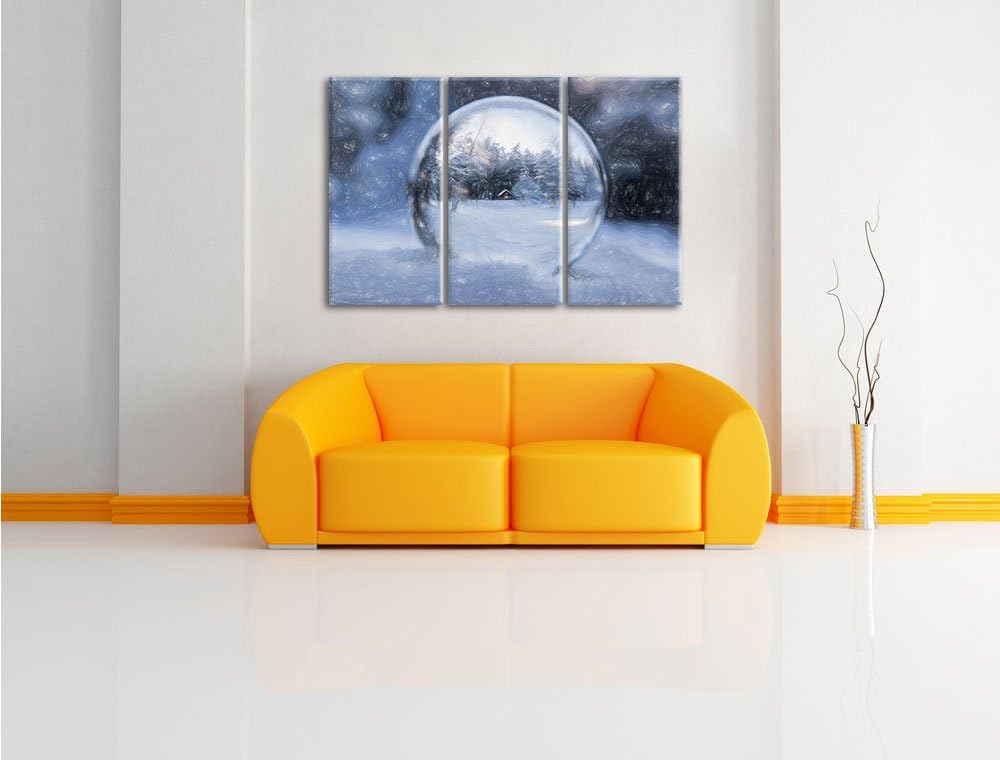 Pixxprint Eiskugel Winterlandschaft / 3-Teilig/Gesamtmass 120cm Leinwandbild bespannt auf Holzrahmen