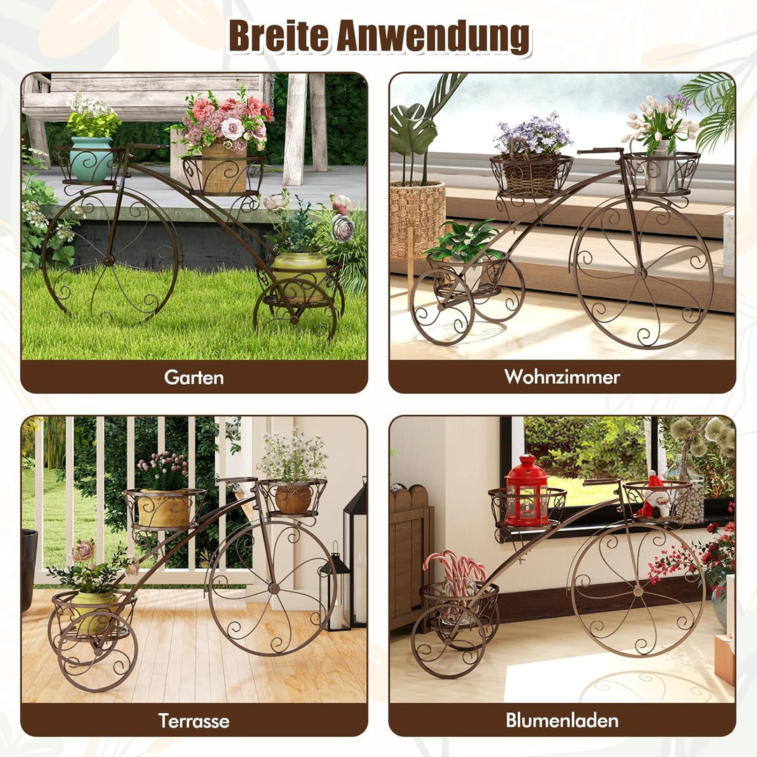 COSTWAY Pflanzenständer Metall, Fahrrad-Design, Blumenregal mit 3 Körben, Blumenständer mit dekorati