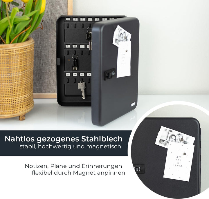 HMF 14500-02 Schlüsselkasten mit Zahlencode | 45 Haken | 30 x 24 x 7,5 cm | Schwarz, 30 x 24 x 7,5 c