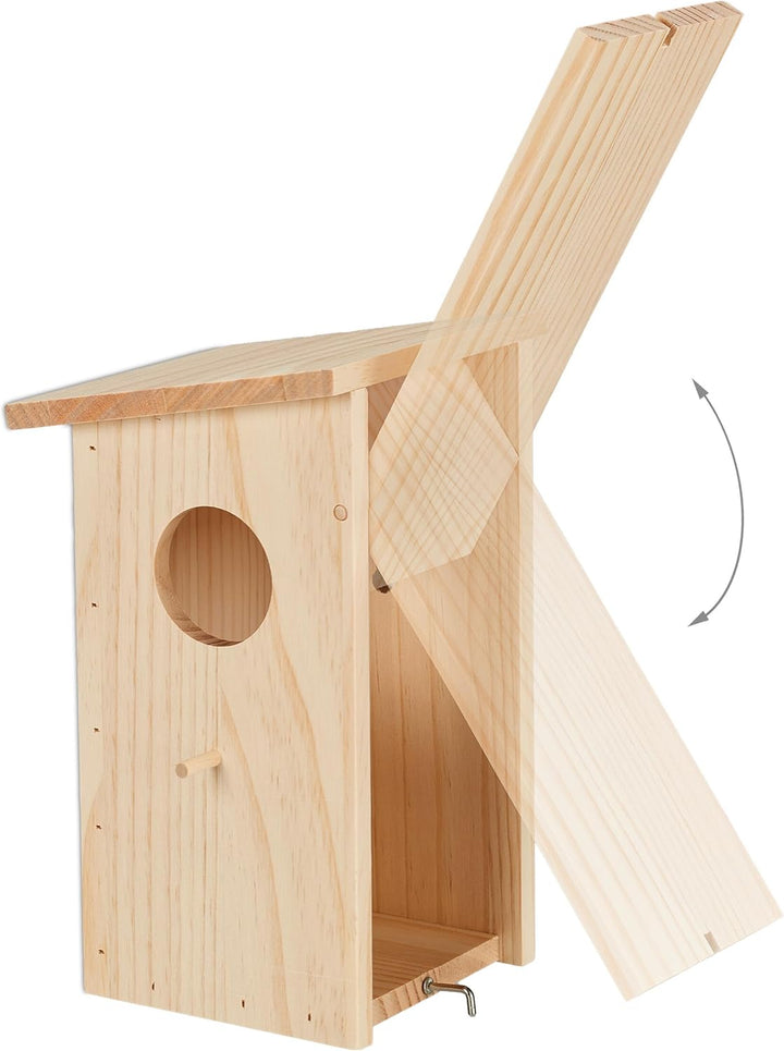 Relaxdays Nistkasten für Kohlmeise & Gartenrotschwanz, aufklappbar, naturbelassenes Holz, Vogelhaus
