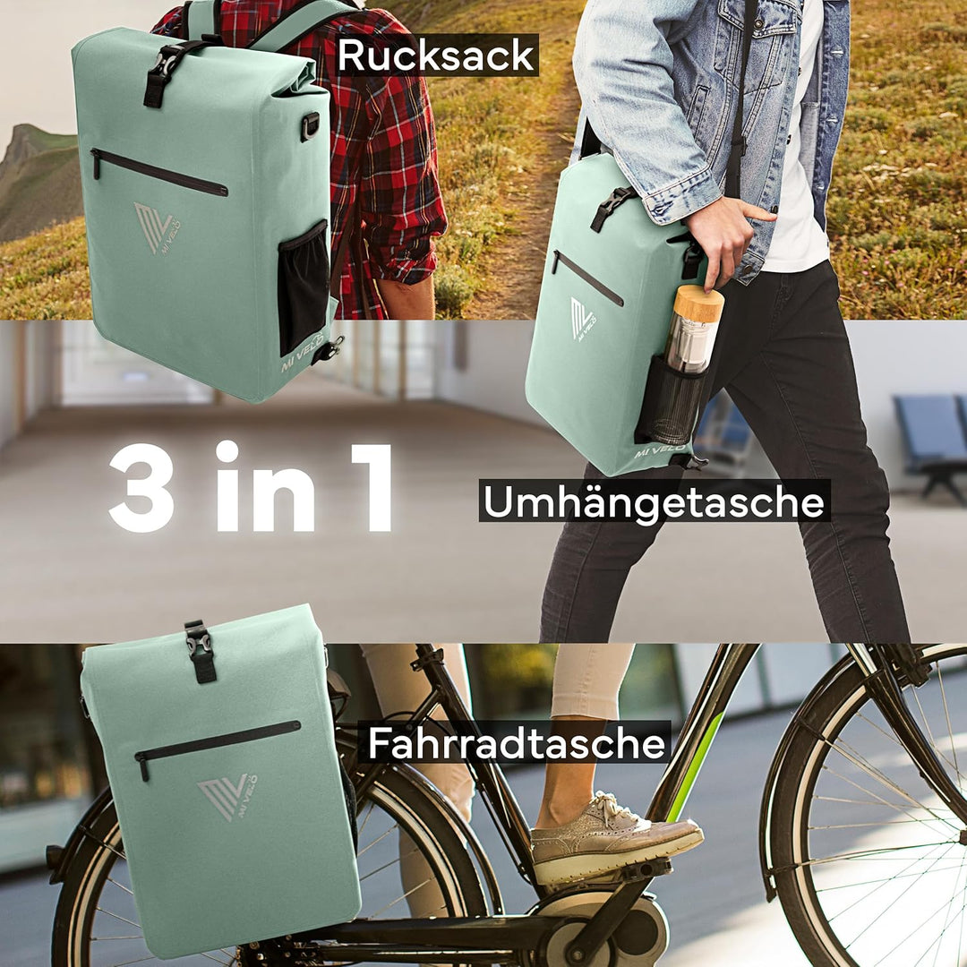 MIVELO Fahrradtasche für Gepäckträger - 3in1 Gepäckträgertasche Rucksack Umhängetasche - 100% wasser