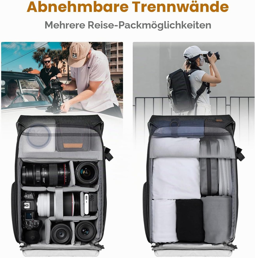 K&F Concept Kamerarucksack Rolltop 20L Fotorucksack Wasserdicht Robuste Rucksack-Stofftaschen aus St