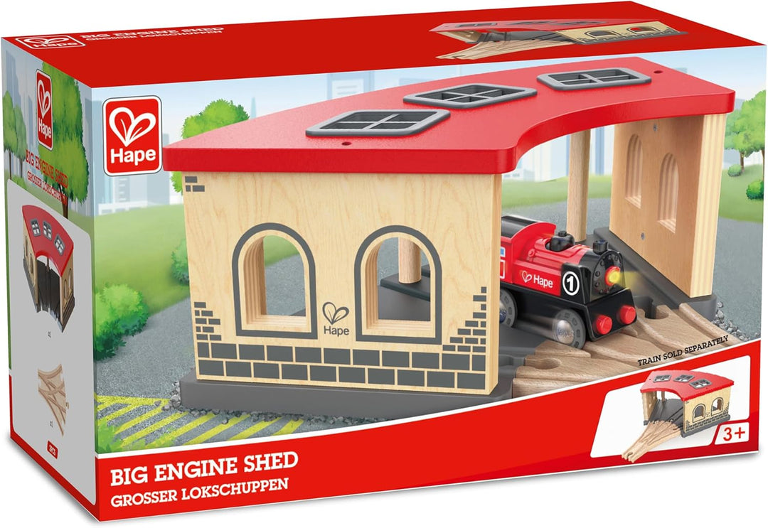 Hape Eisenbahn Grosser Lokschuppen - Holz Eisenbahn Lokschuppen für Kinder, Zubehör für Holzeisenbah