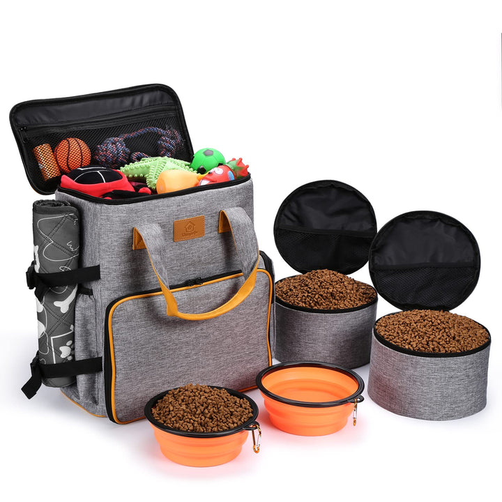 Ownpets Hunde Reisetasche, Reisetasche für Hundeausrüstung mit 2 Hundefuttertaschen, 2 faltbaren Näp