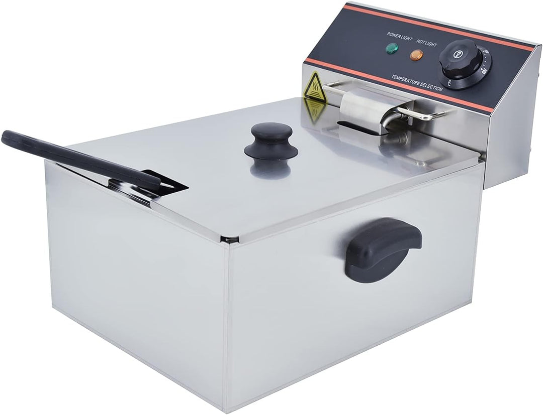 TAIMIKO Elektrische Fritteuse, 6 l, Fritteuse, Profi-Fritteuse, Einzelbehälter aus Edelstahl, mit 2