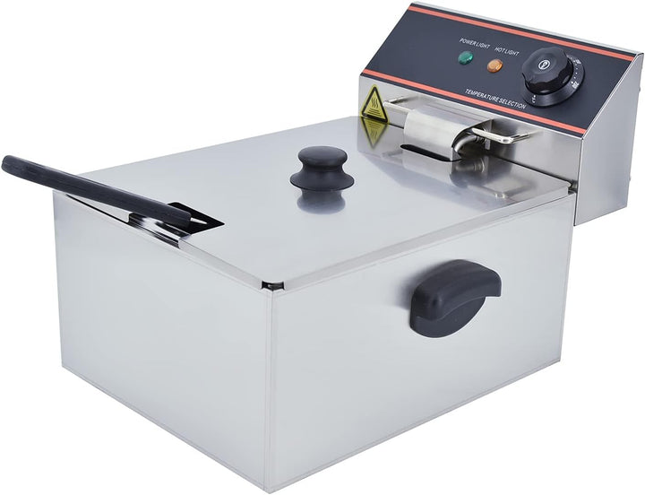 TAIMIKO Elektrische Fritteuse, 6 l, Fritteuse, Profi-Fritteuse, Einzelbehälter aus Edelstahl, mit 2