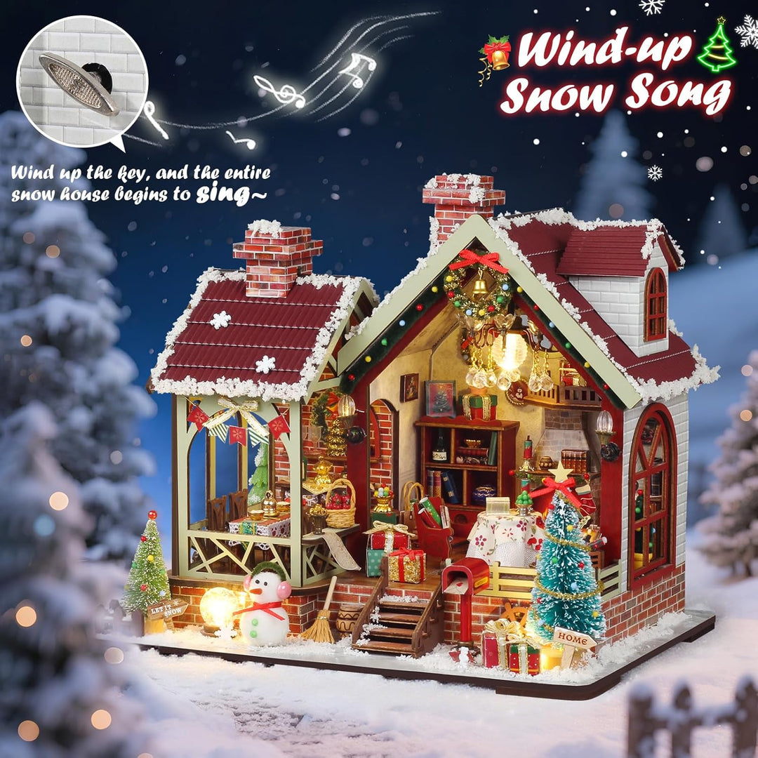 Cuteefun Miniatur Haus Selber Bauen Weihnachten, DIY Miniature House mit LED Licht, 3D Holz Puzzle &amp;