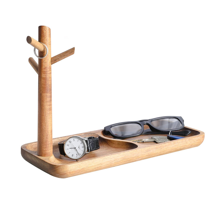 CYQGDKF Holz-Schlüsselablage für Eingangstisch, Schmucktablett, Catchall-Tablett mit 3 Ständern, Org