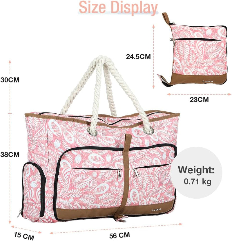 Lekespring Strandtasche Damen Gross mit Reissverschluss, Vielseitiger Damen Shopper Badetasche Sauna