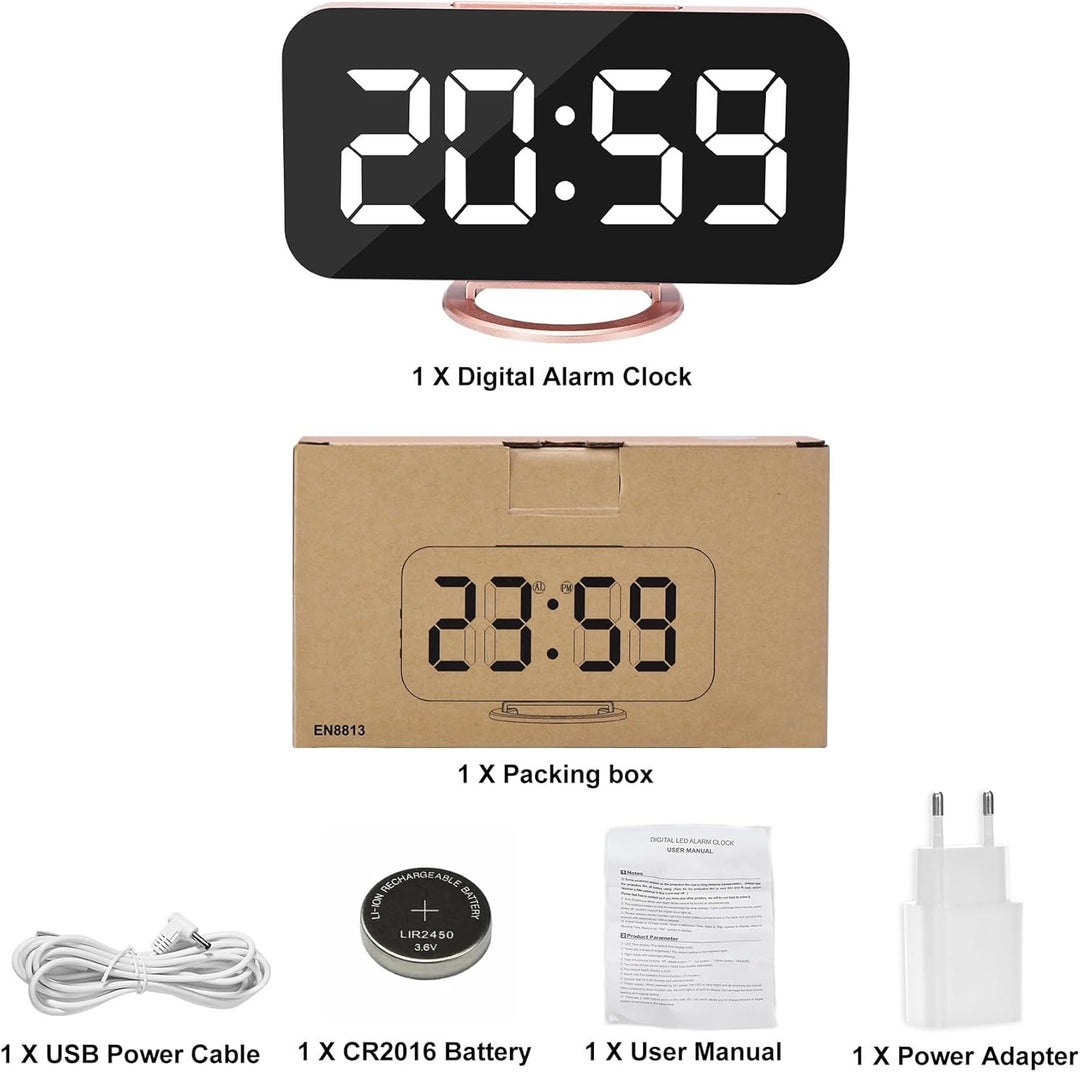 U-picks U-picks LED-Digitalwecker, Spiegelwecker, grosses 6,5-LED-Display mit lichtempfindlichem Dim