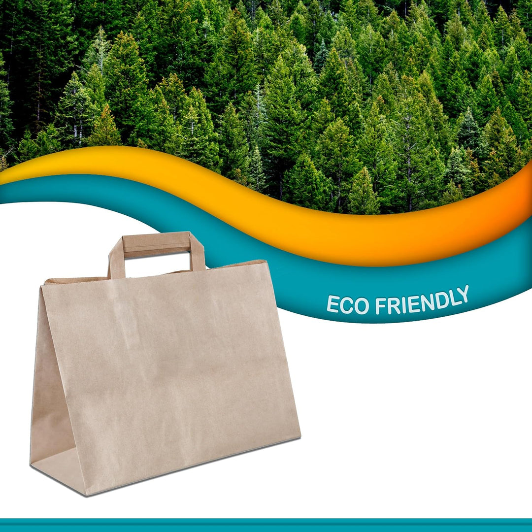 Commerline Papiertüten 250 Stück, Braun, 32+22x25 cm | Kraftpapier Tüten Klein Mit Henkel | Tragetas