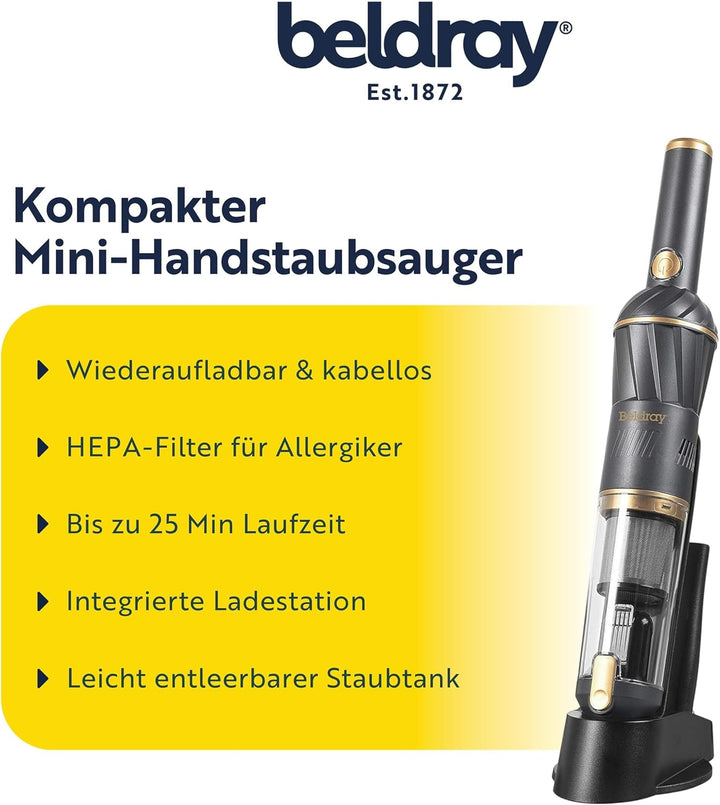 Beldray Airlite Handstaubsauger – Wiederaufladbarer kabelloser, Mini-Autostaubsauger, Aufbewahrungs-