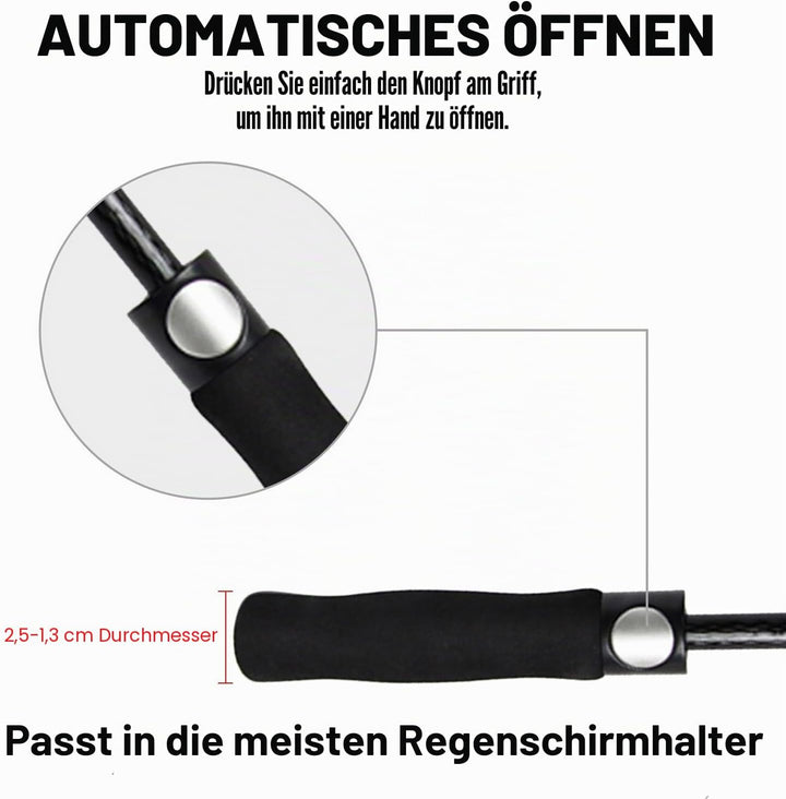 Regenschirm Gross XL/XXL - Sturmfest, Automatisch Öffnend, mit Doppeldach Belüftung - Hochwertiger S