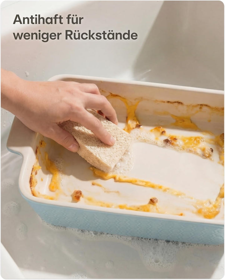 Auflaufform aus Keramik für 2 Personen - Für Lasagne, Tiramisu & Auflauf - Extra Hoher Rand - Eckig