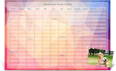 banjado® Wandkalender abwischbar aus Glas 60x40 cm/Jahresplaner abwischbar mit Motiv Pink Polygon/la