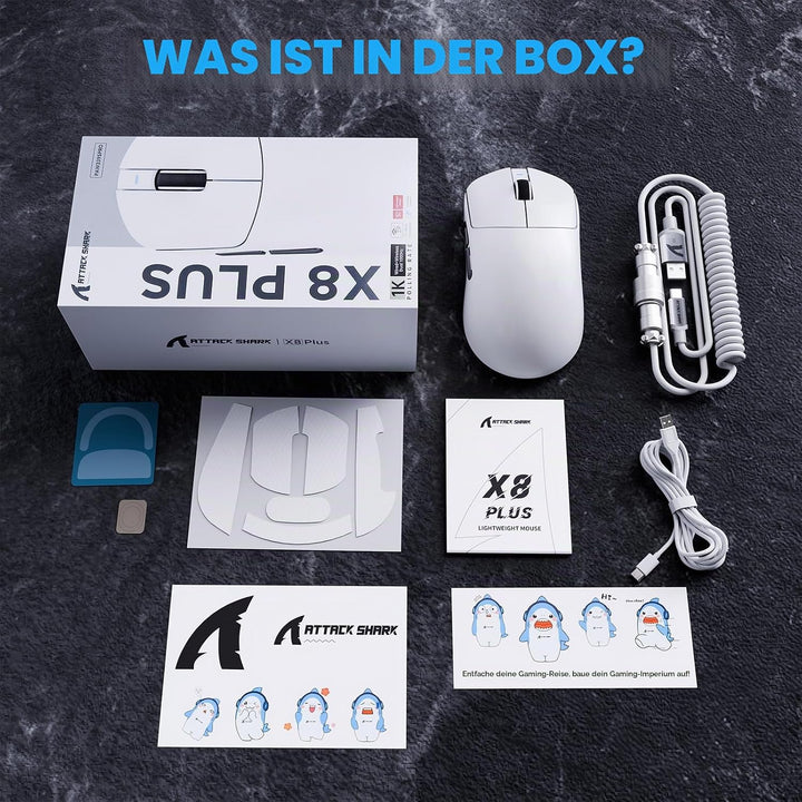 ATTACK SHARK X8 Serie Kabellose Gaming-Maus, 55–65 g Superleicht, PixArt PAW3395/3950 Sensor, BT/2.4