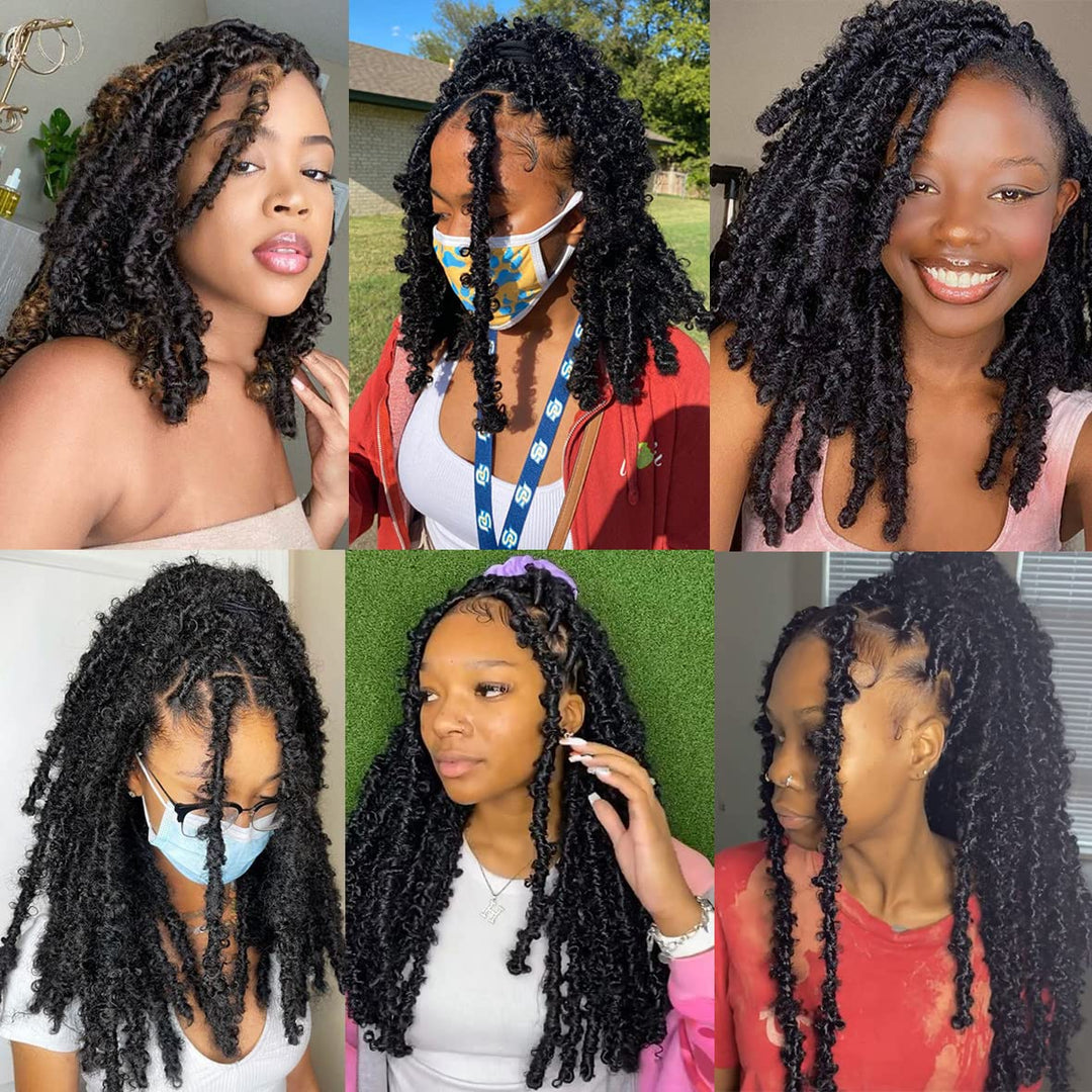 Leeven 12 Zoll Butterfly Faux Hair 6 Packs Pre Looped Distressed Locs Crochet Braids Hair Extensions