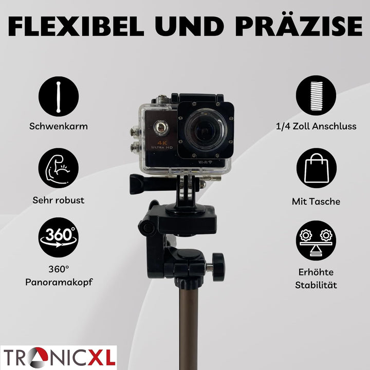 TronicXL 134cm Stativ Tripod Kamerastativ kompatibel mit DJI Osmo GoPro Hero Hero+ 3 4 5 6 7 8 9 10