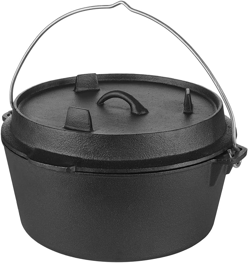 Mucola Dutch Oven 31x14 cm Gusseisen 9 Liter ohne Füsse Schwarz | Feuertopf Schmortopf Bräter Gussto