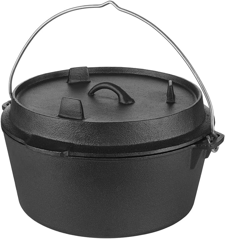 Mucola Dutch Oven 31x14 cm Gusseisen 9 Liter ohne Füsse Schwarz | Feuertopf Schmortopf Bräter Gussto
