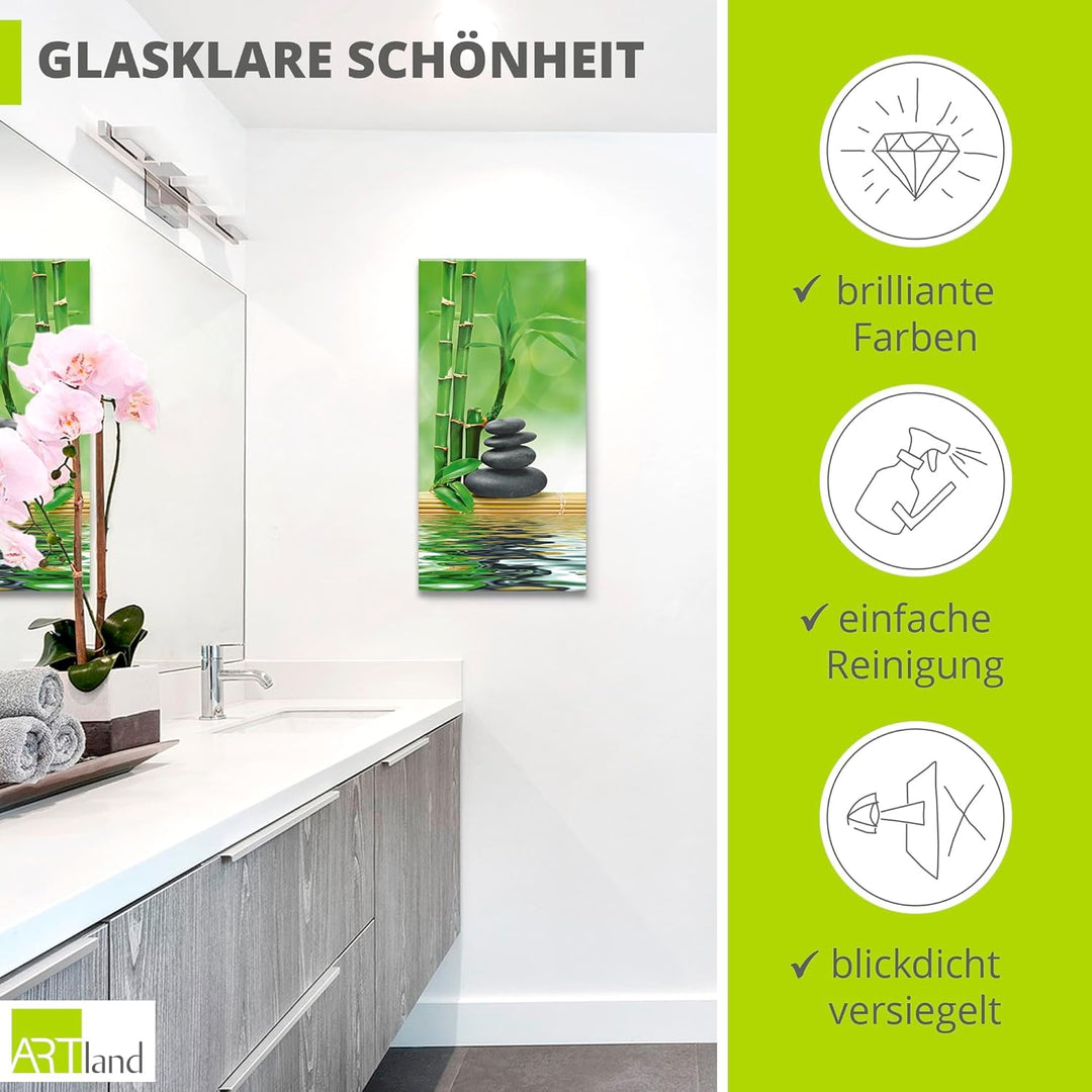 ARTland Glasbilder Wandbild Glas Bild einteilig 30x60 cm Hochformat Asien Wellness Zen Spa Steine Ba
