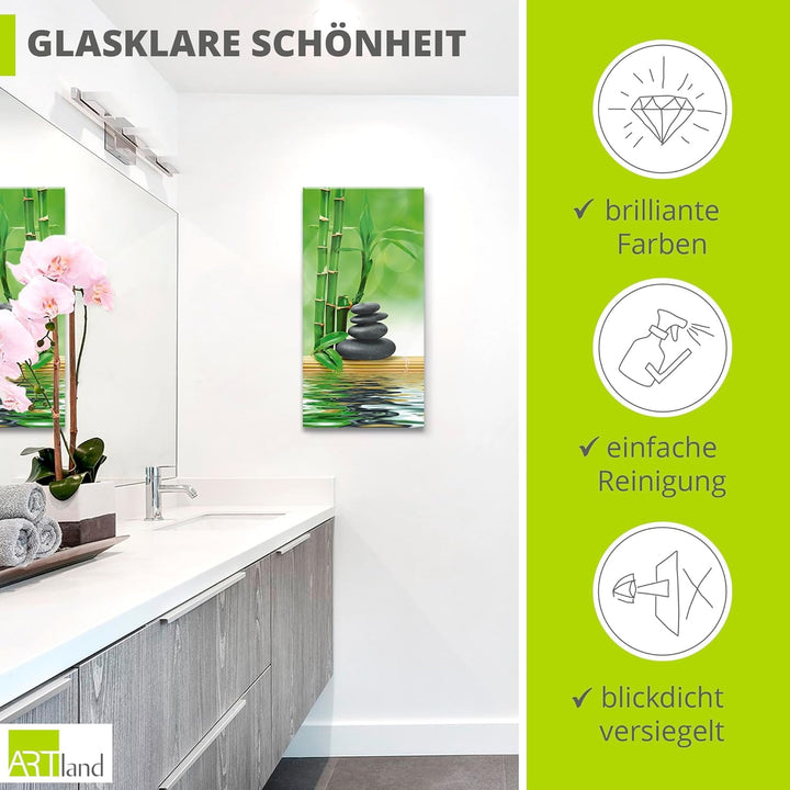ARTland Glasbilder Wandbild Glas Bild einteilig 30x60 cm Hochformat Asien Wellness Zen Spa Steine Ba