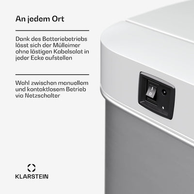 Klarstein 56 L Edelstahl-Sensormülleimer mit 3 Fächern (36+2x10 L), Bedienfeld mit LED-Anzeige, Soft