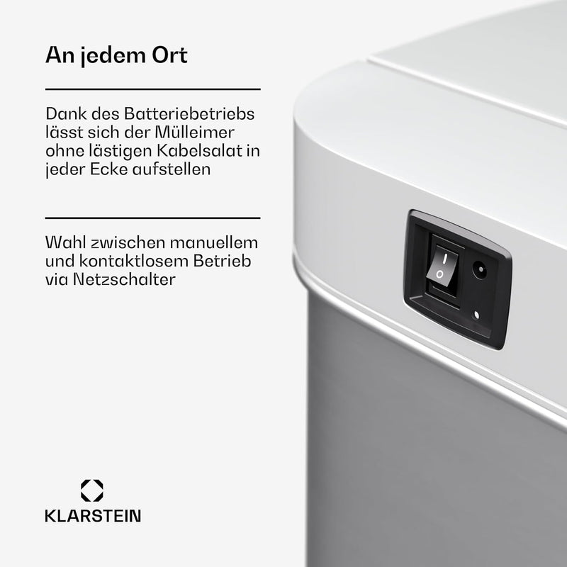 Klarstein 56 L Edelstahl-Sensormülleimer mit 3 Fächern (36+2x10 L), Bedienfeld mit LED-Anzeige, Soft
